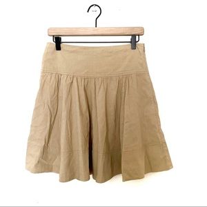 Theory Khaki Pleated Mini Skirt Linen Blend Size 2